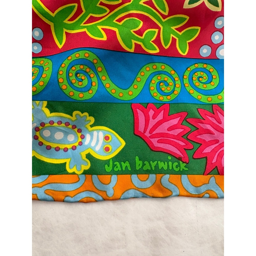 Blu Jan Barwick Silk Scarf Lizard Tropical Tribal Print Square 34x34 Multi Color - Picture 11 of 11
